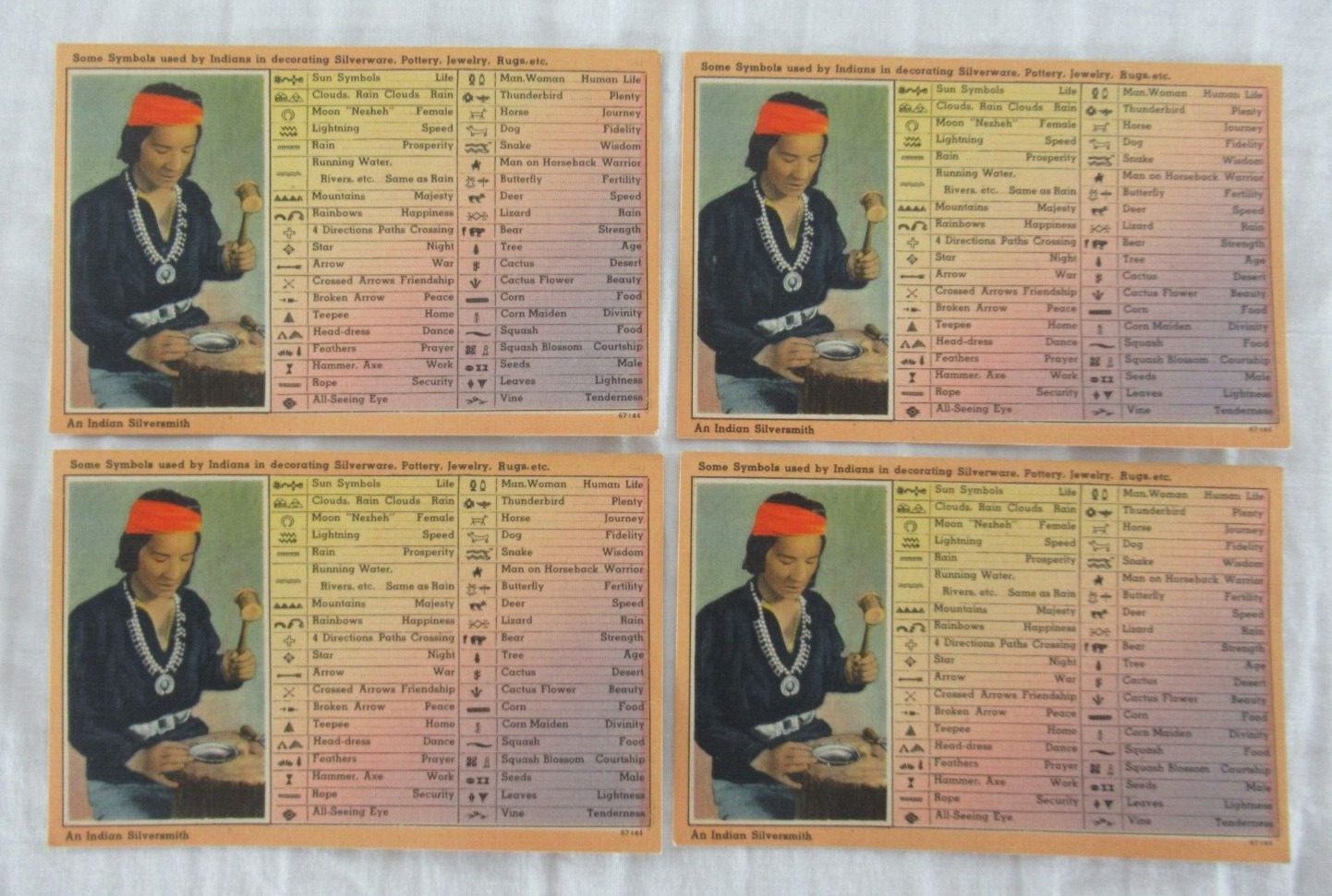 American Indian Symbols Postcards #67144 Lot of 4 UNUSED Alfred MC Garr Vintage
