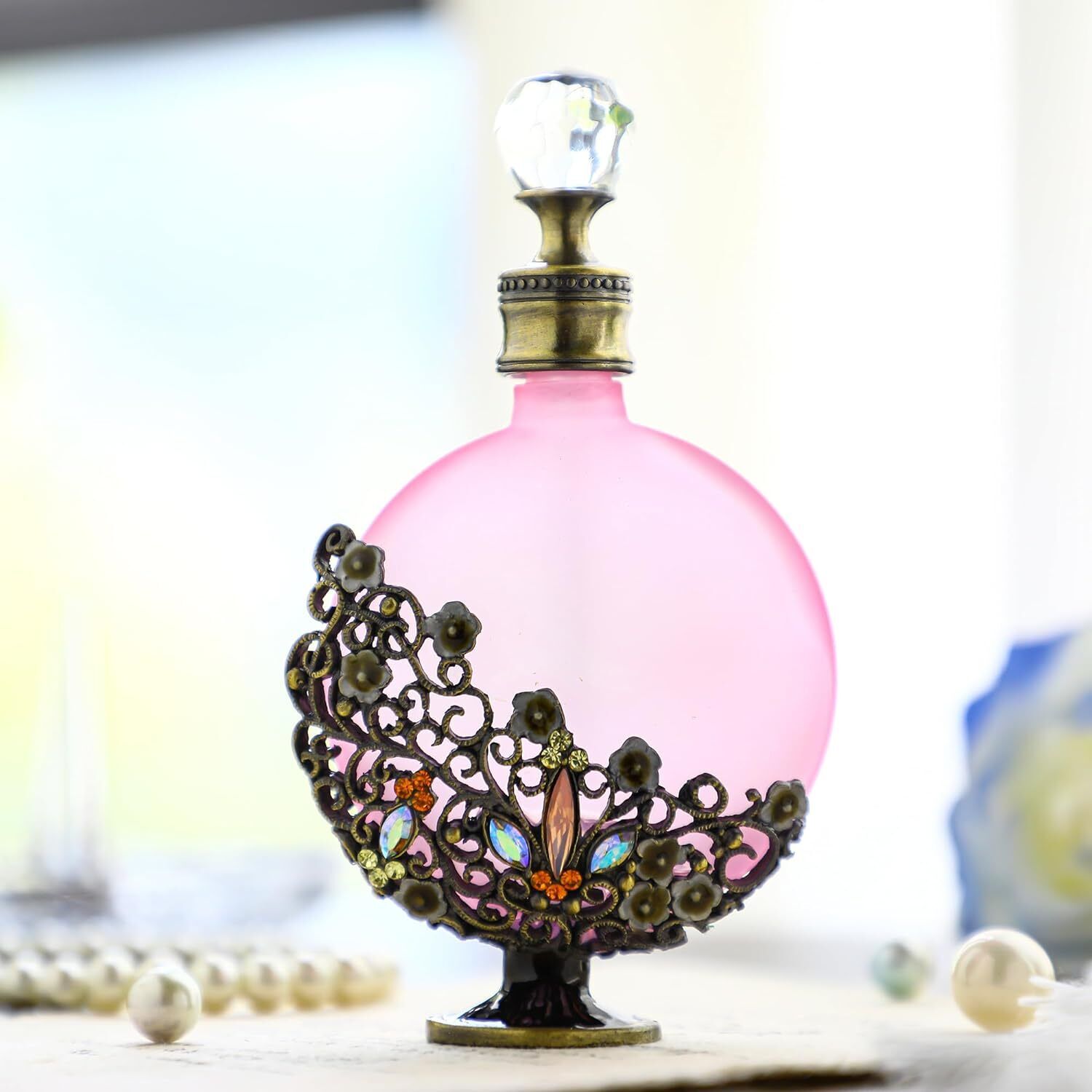 30ml Antique Victoria Curved Crystal Perfume Bottle FancyRetroFlatBodyRefillable