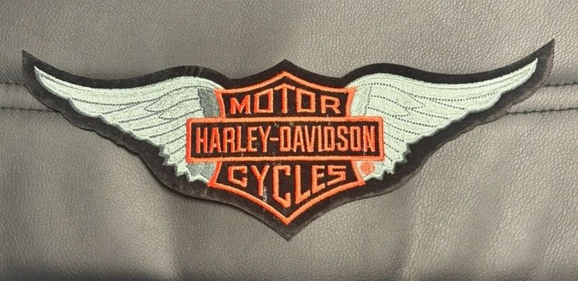 HARLEY DAVIDSON LARGE DARK GREY WINGS WITH RED LOGO SEW ON PATCH 12X4 INCH