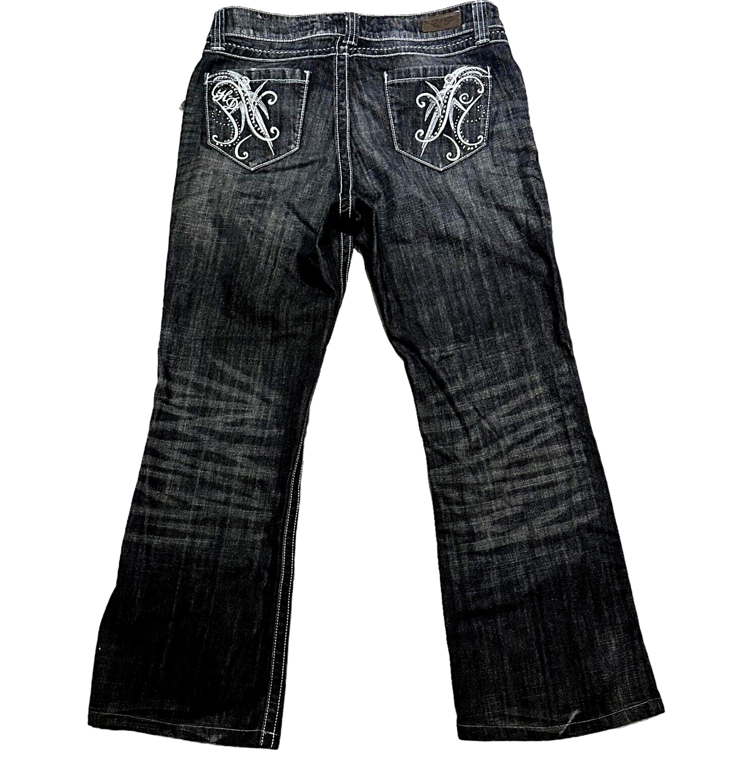 HARLEY DAVIDSON Bootleg Jeans Womens Size 12 Med Black Wash Denim Rhinestones