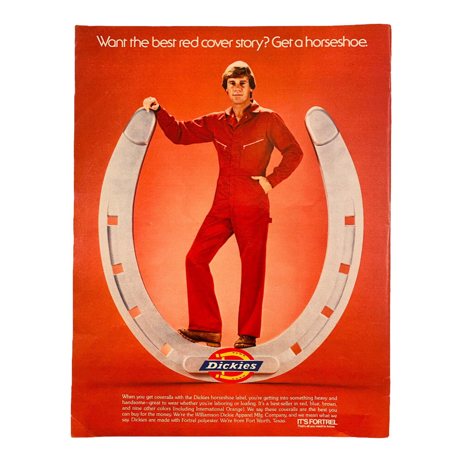 1979 Vintage Original Print Ad ~ Men\'s Clothes Dickies Horseshoe Orange Coverall