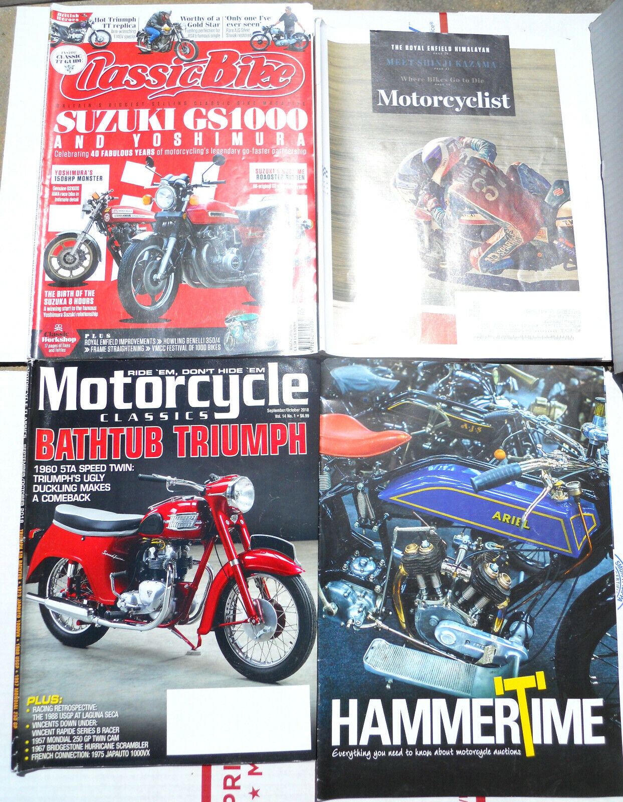 (4) Vintage Motorcycle MAGAZINES; Classic Bike, Motorcyclist, HammerTime 2018