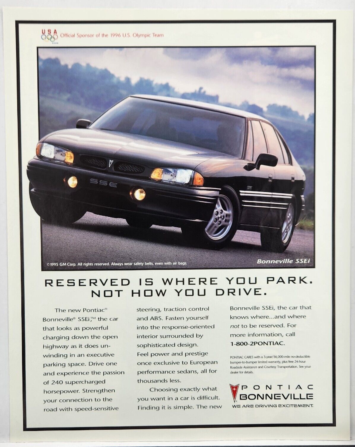 1995 Pontiac Bonneville SSEi Driving Excitement Vintage Poster Print Ad