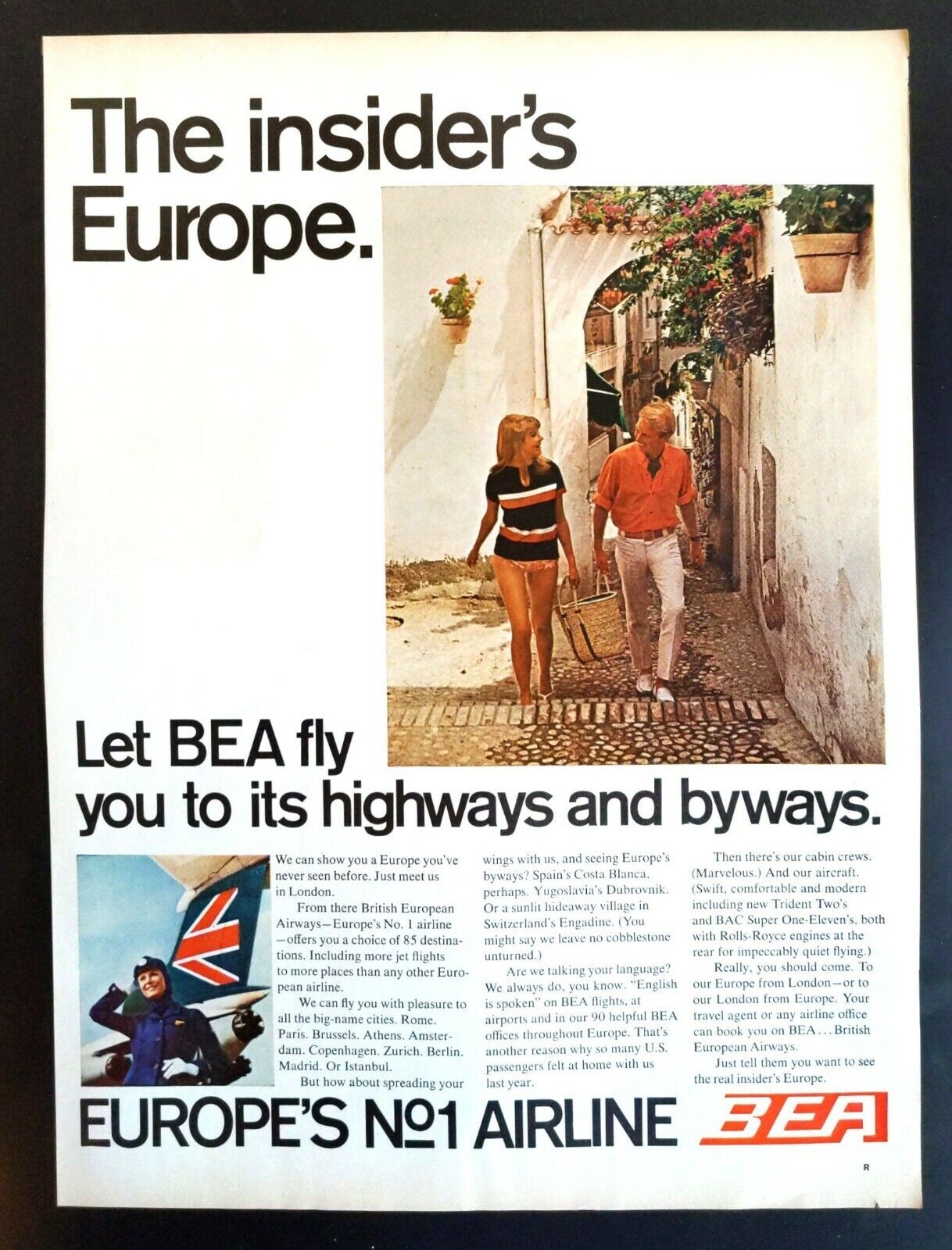 1969 BRITISH EUROPEAN AIRWAYS BOAC British Airways Aircraft Print Ad