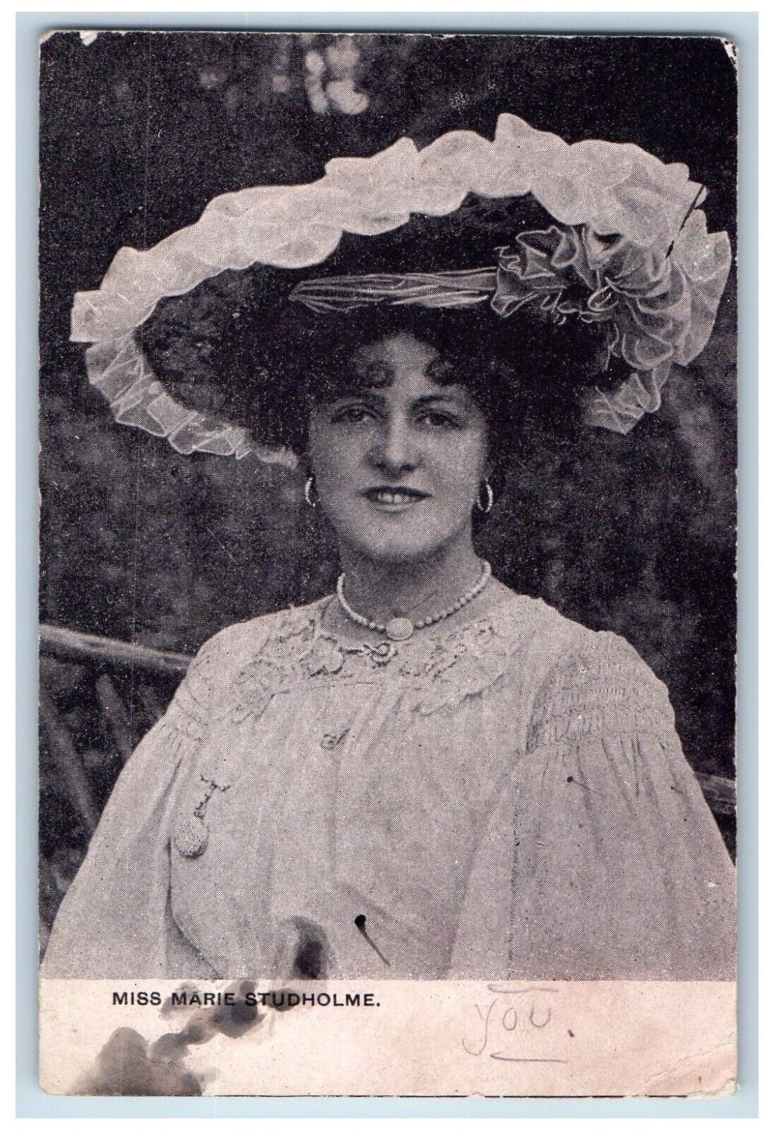 1913 Miss Marie Studholme Big Hat Rudge Whitworth Posted Antique Postcard