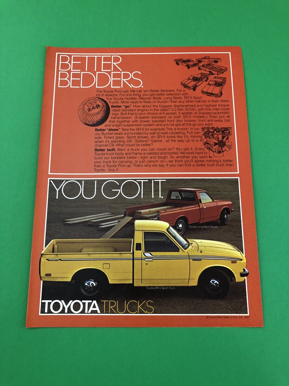 1977 1978 TOYOTA SR5 SPORT PICK UP TRUCK ORIGINAL PRINT AD ADVERTISEMENT