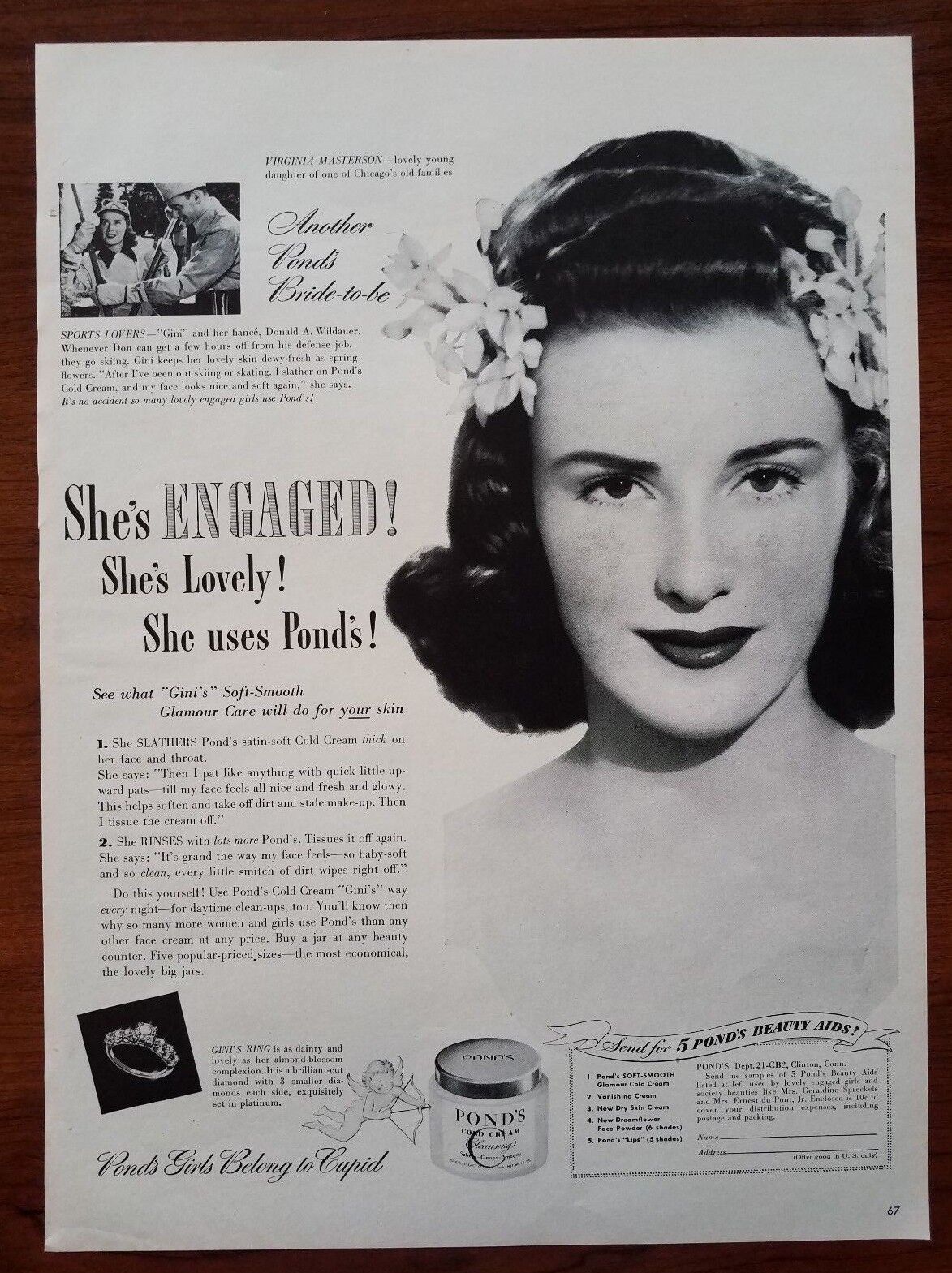 Vintage Print Ad Ponds Cold Cream Virginia Masterson Retro Bath Decor 1942