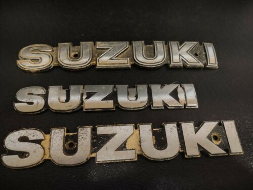 3 Vintage Suzuki metal logo emblems car motorcycle fuel tank? 7.5 & 6.5\