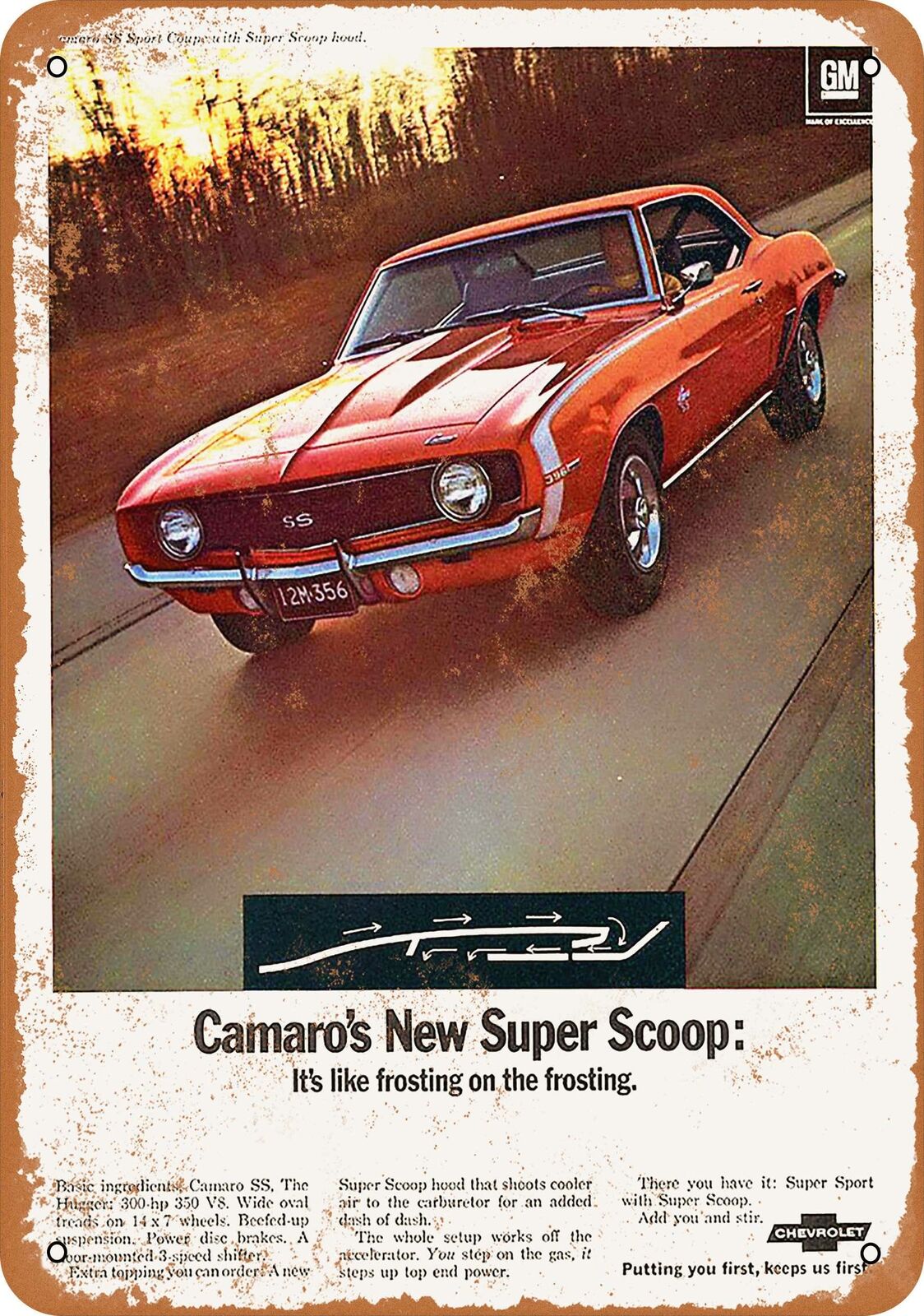 Metal Sign - 1969 Chevrolet Camaro SS Super Scoop - Vintage Look Reproduction