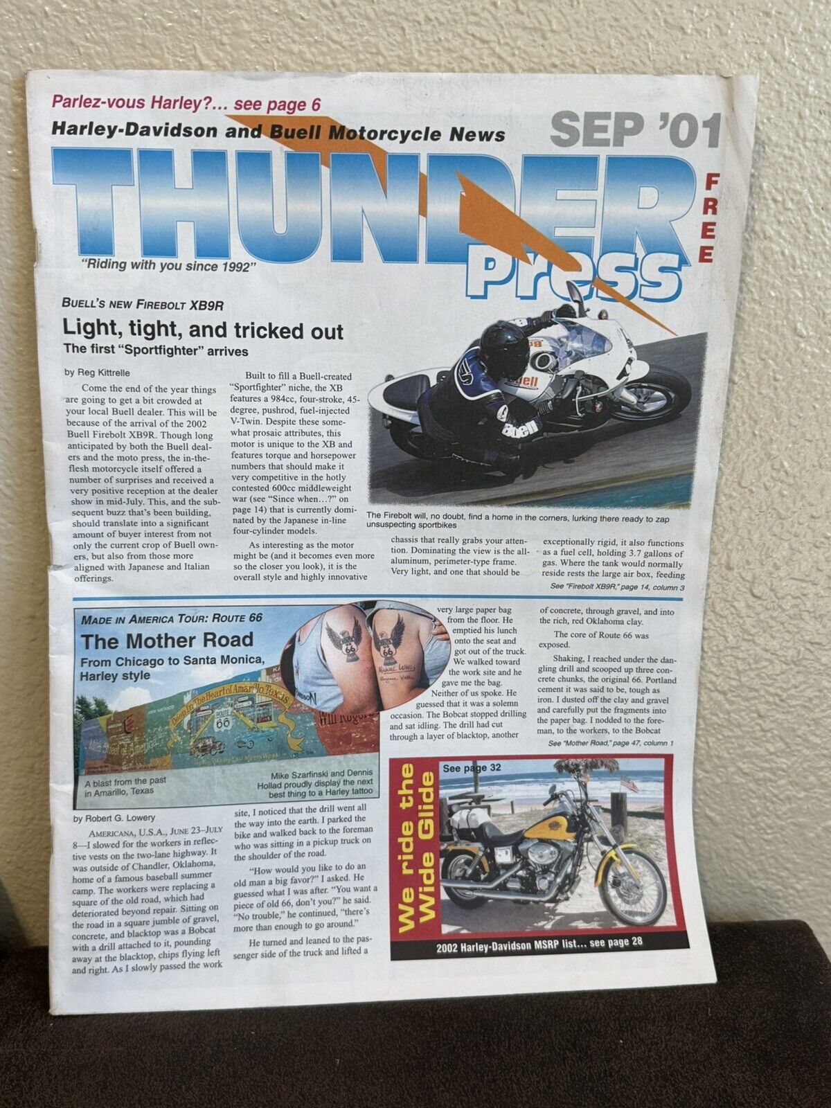 Harley Davidson Buell Motorcycle News Thunder Press SEPT 2001 Magazine