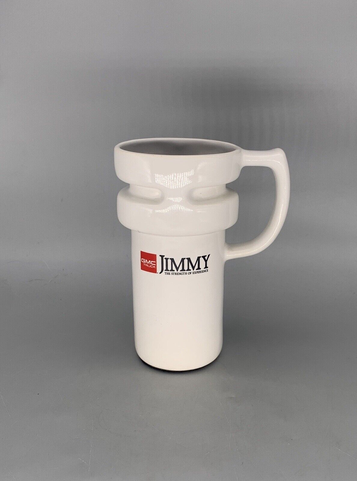 GMC Jimmy Travel Mug W/Lid Ceramic Vintage White Red 90s Non Slip Base USA RARE