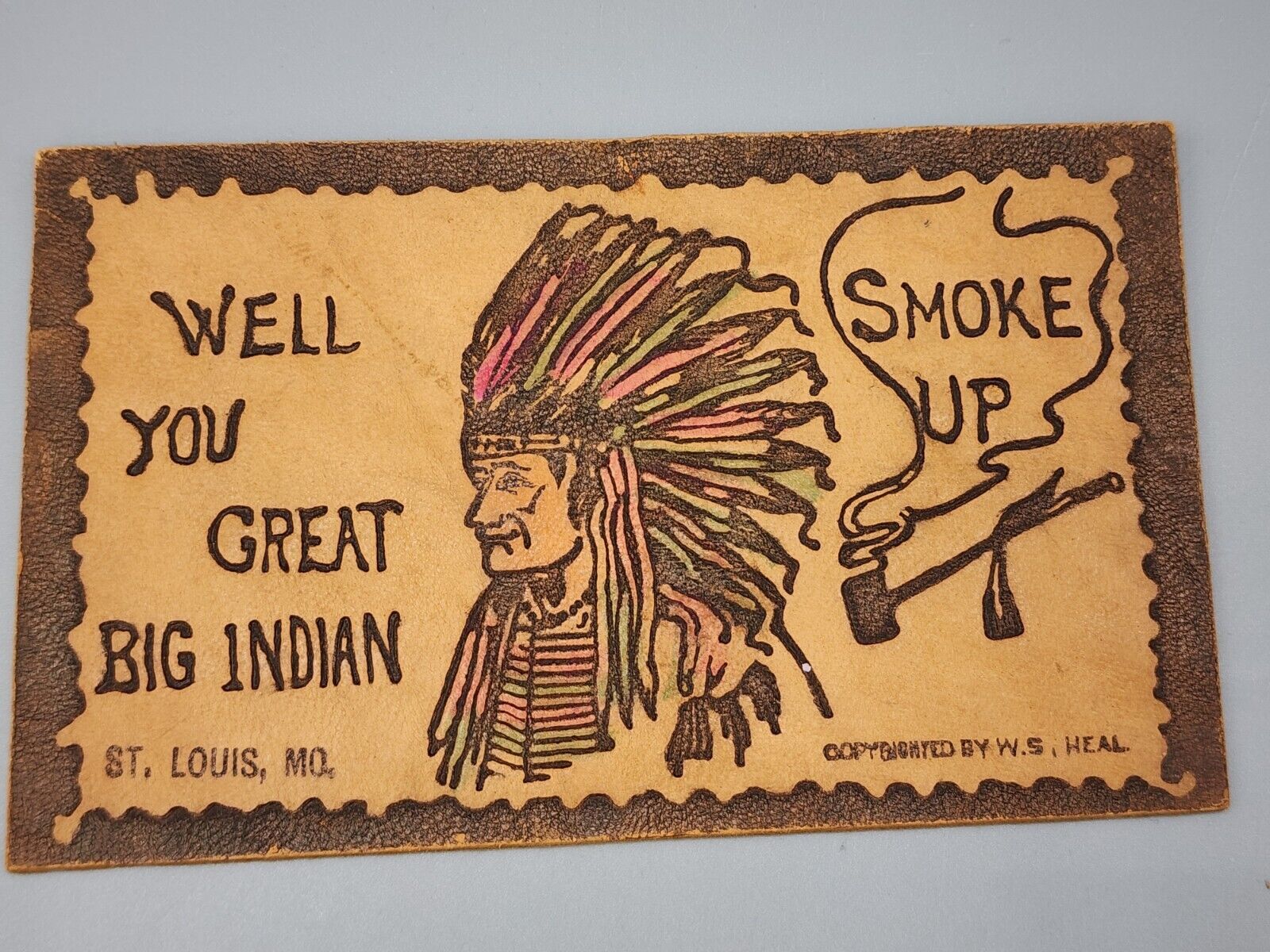 Antique 1906 Well You Great Big Indian Smoke Up Native American Leather Postcard