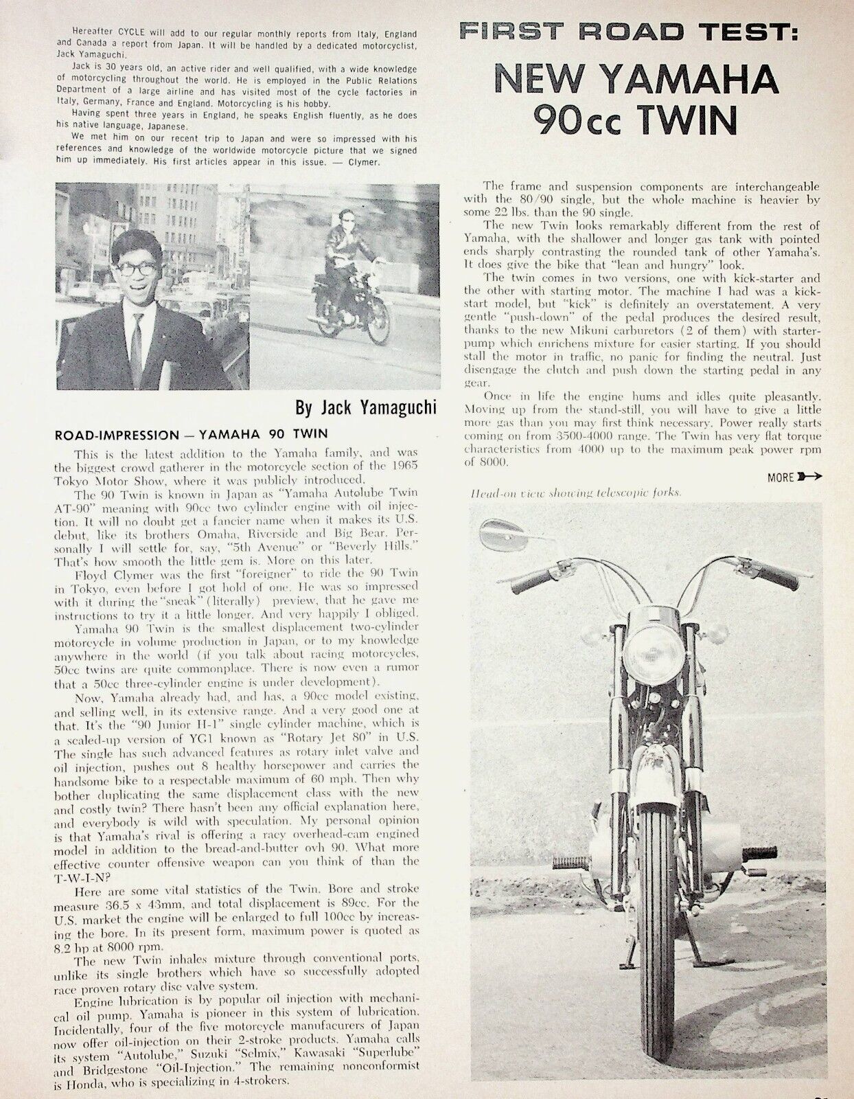 1966 Yamaha 90 Twin Motorcycle - 2-Page Vintage Road Test Article