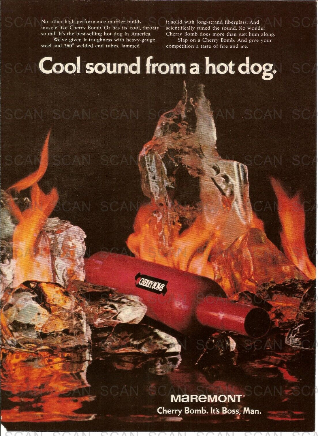 1971 Maremont Cherry Bomb Muffler Vintage Magazine Ad  Cool Sound From a Hot Dog