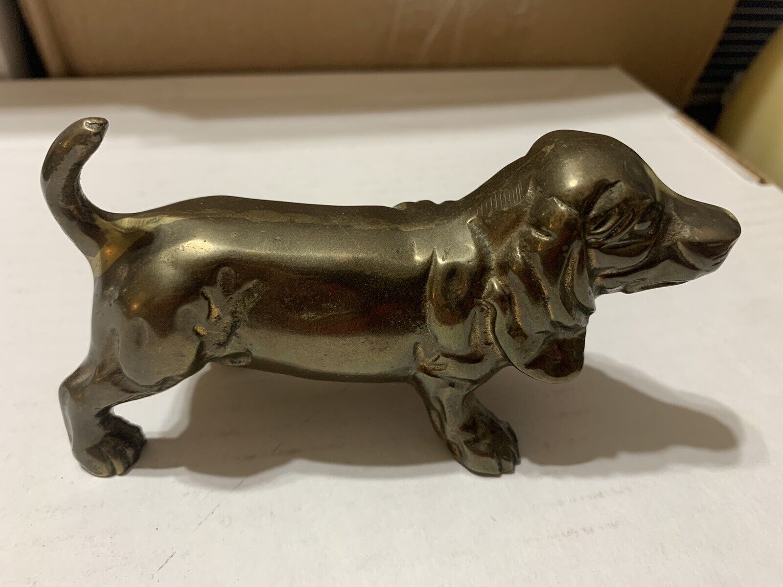 NICE Vintage SOLID Brass Basset Hound Dog Figurine - LOOK