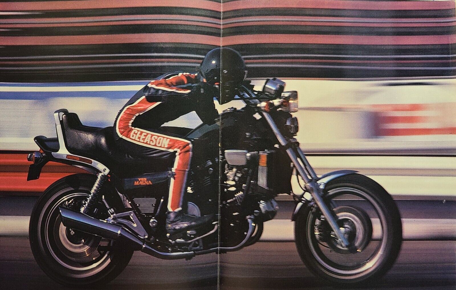 Vintage Print Ad 1982 Honda V65 Magna Motorcycle At Track Speed - Gleason