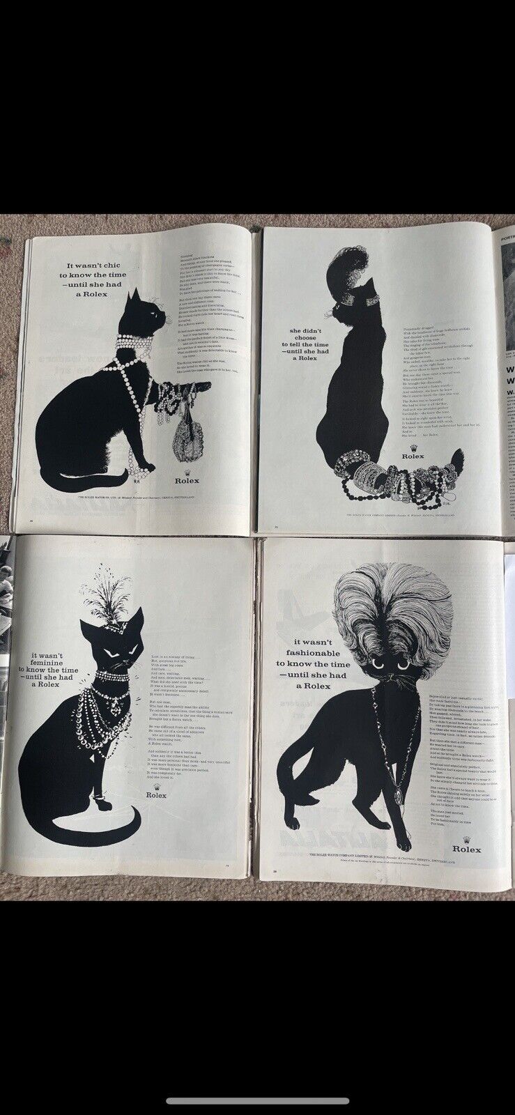 Rare 4x Rolex vintage 'black cat' poster 1960- original print Ads - Lot Of 4