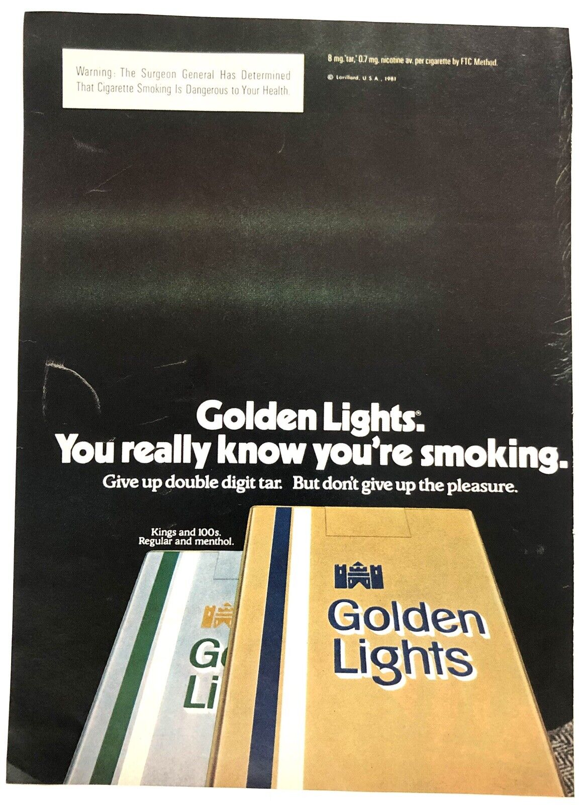 Vintage 1981 Original Print Advertisement Full Page - Golden Lights Cigarettes