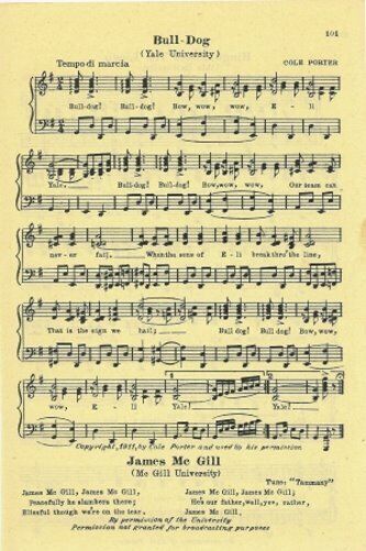 YALE UNIVERSITY Cole Porter Songs 1931 Bull-Dog & Bingo