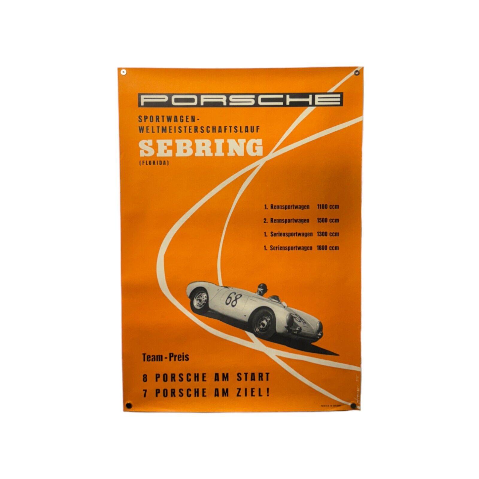 *ORIGINAL*  1955 Factory Porsche 550 Racing Sebring Poster. VINTAGE