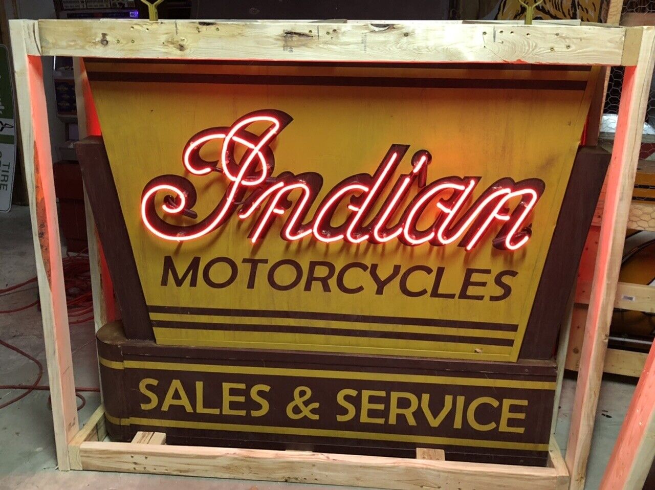 WOW Vintage INDIAN MOTORCYCLES Sign DOUBLE SIDED NEON MANCAVE Old Gas Oil