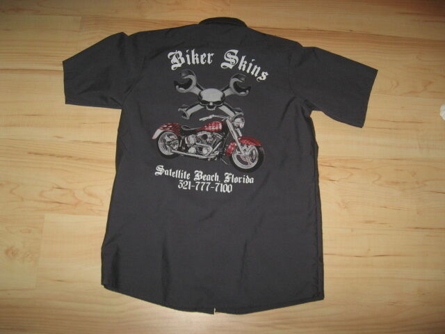 Biker Skins Club Satellite Beach Florida Red Kap Uniform Motorcyle Shirt Medium