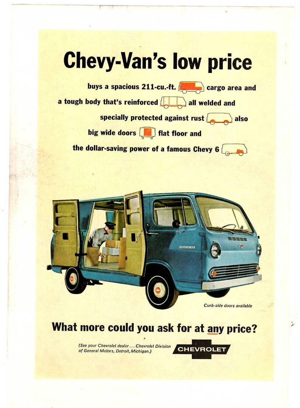 1966 Print Ad Chevrolet Chevy-Van\'s low price 211-cu ft cargo area tough body