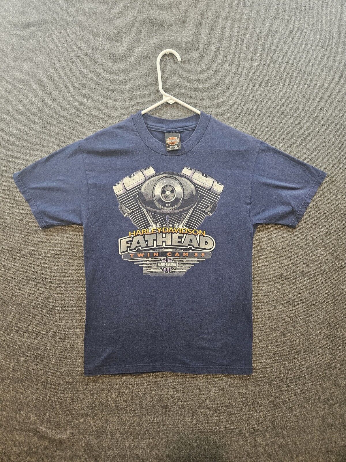 Vintage 1996 Harley Davidson Fat Head Graphic Biker T-Shirt Mens MED Blue TEXAS 