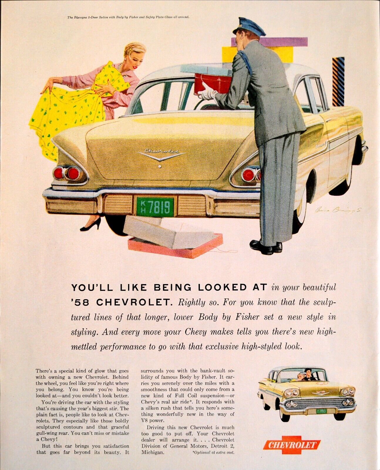 1958 Chevrolet Biscayne You\'ll Like Being Looked At Body By Fisher Print Ad