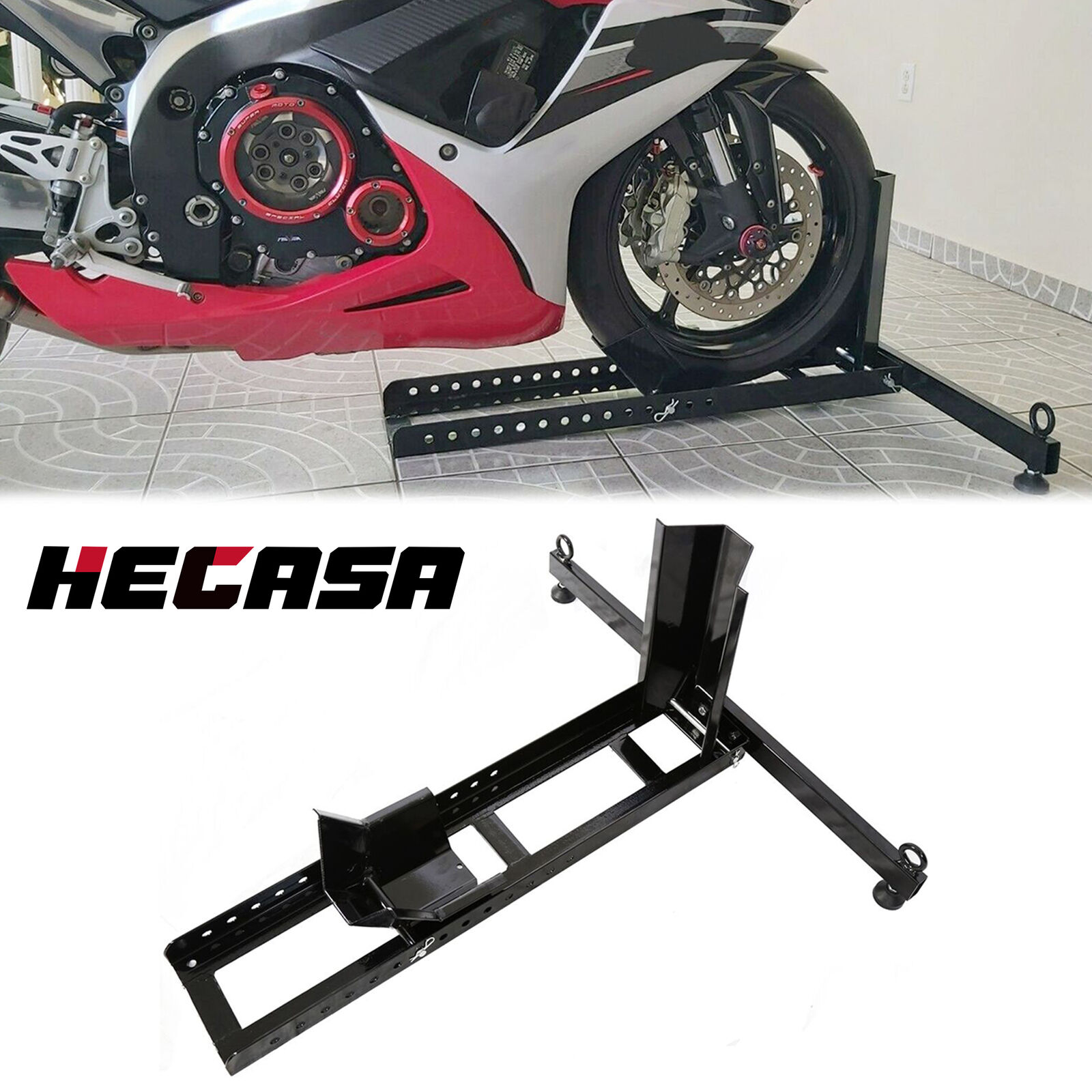HECASA Adjustable Motorcycle Wheel Chock Upright Stand Support Powder Coated