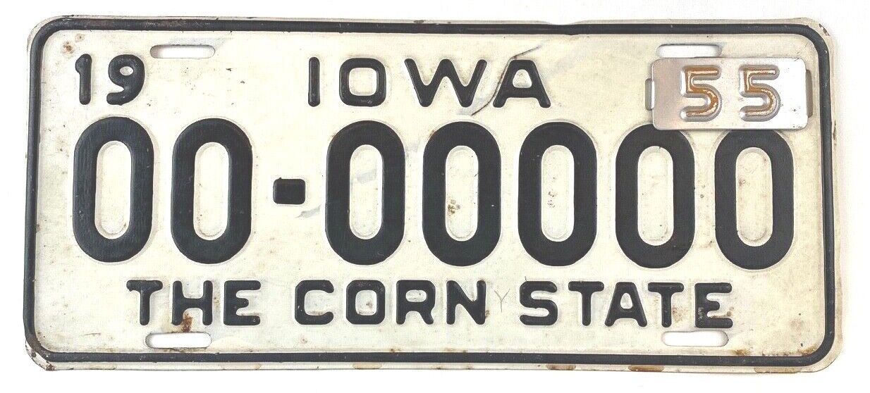 Iowa 1955 Old License Plate Sample Tag Vintage Man Cave Wall Decor Collector