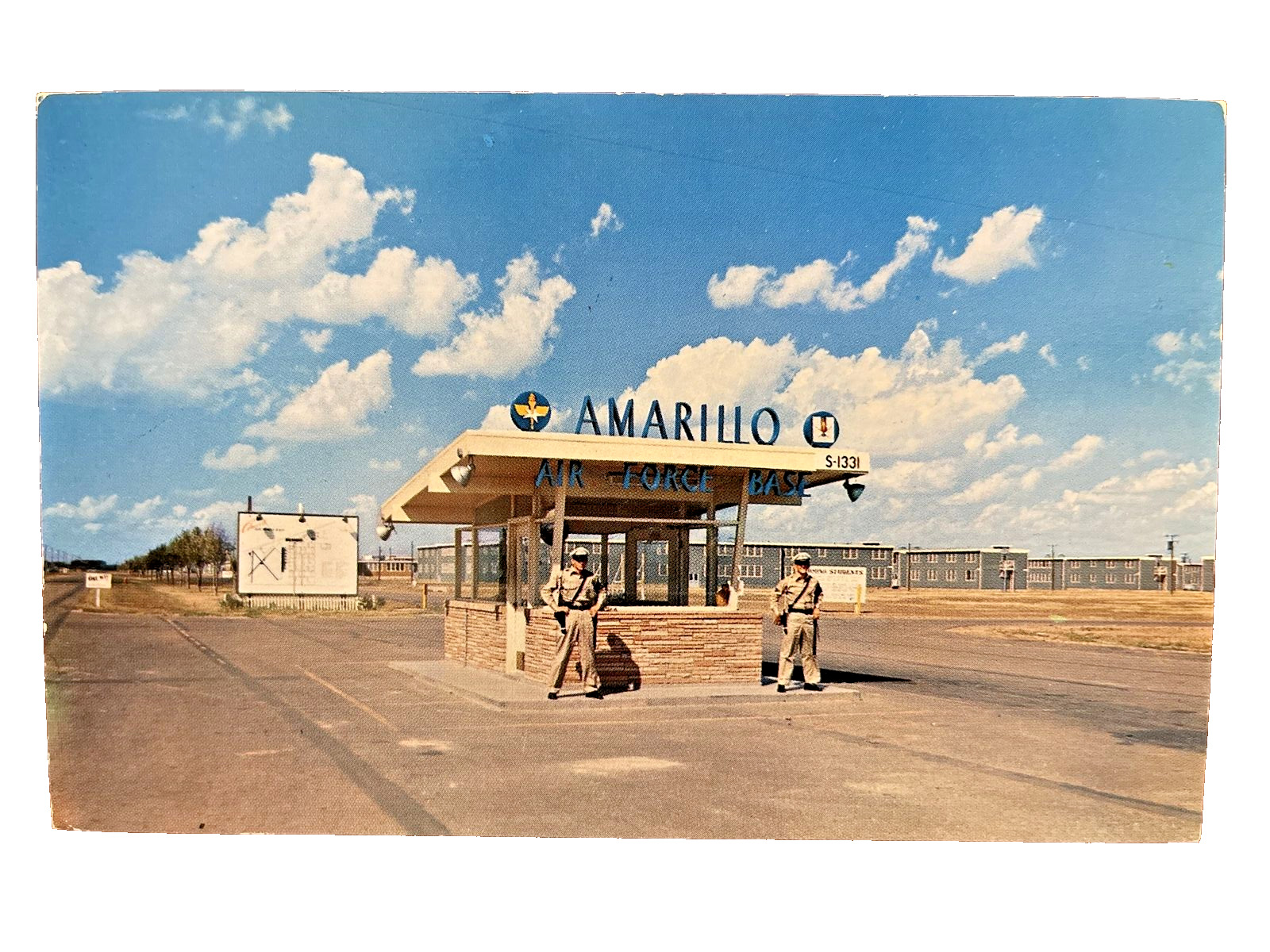 Amarillo Texas Entrance to Amarillo Air Force Base Postcard two uniformed guards