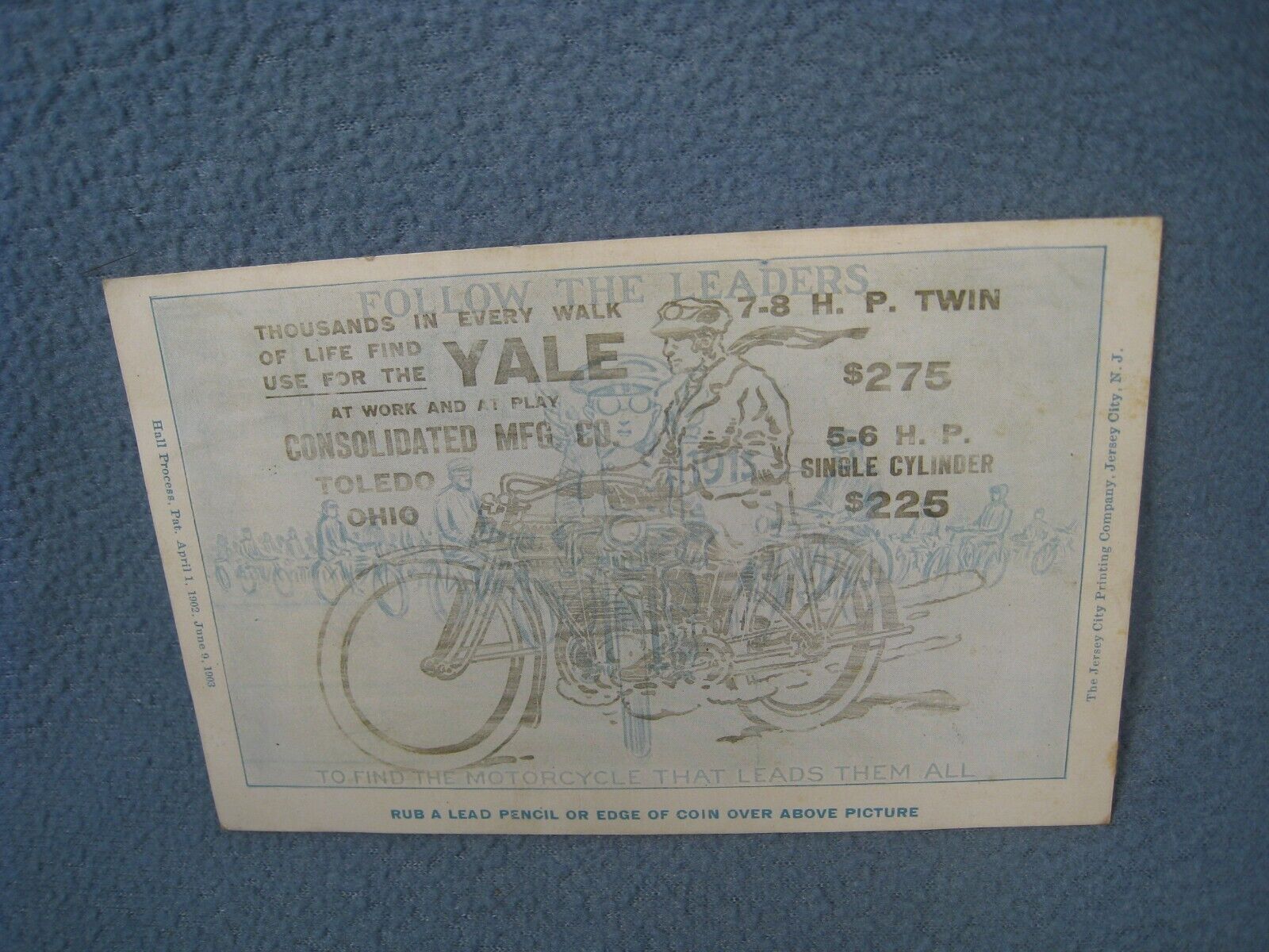 Rare Vintage Yale Single Cylinder Motorcycle Post Card