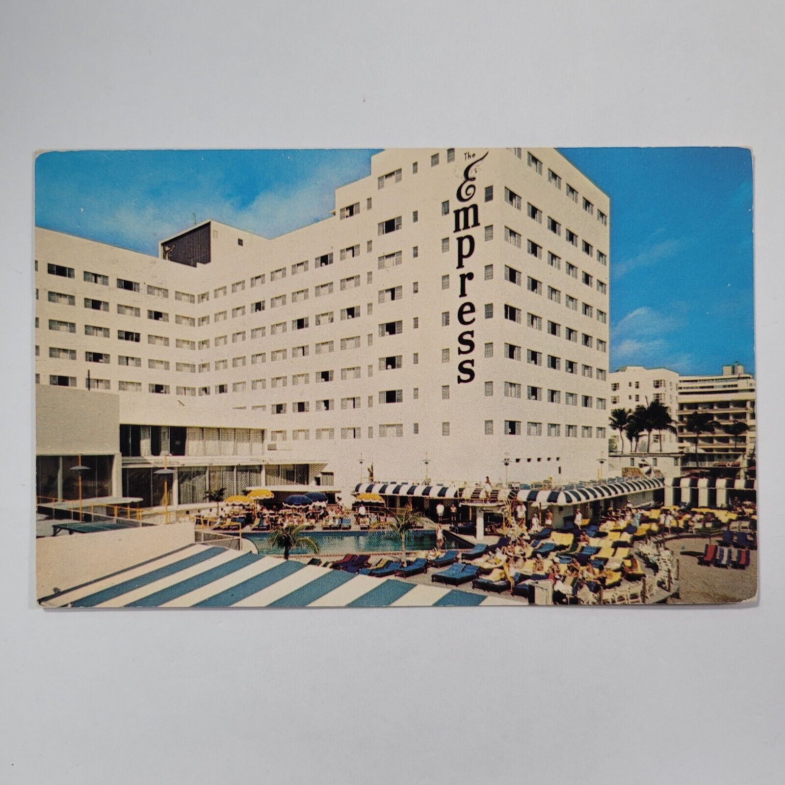 Miami Beach Florida The Empress Hotel Pool Cabana Club Lounge Vintage Postcard