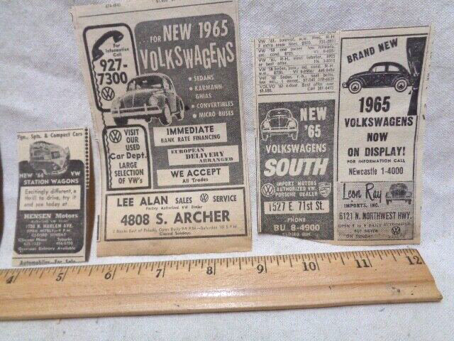 Vintage Ad Lot Volkswagen VW Bus  6 small ad clippings 1964 1965 newspaper BUG