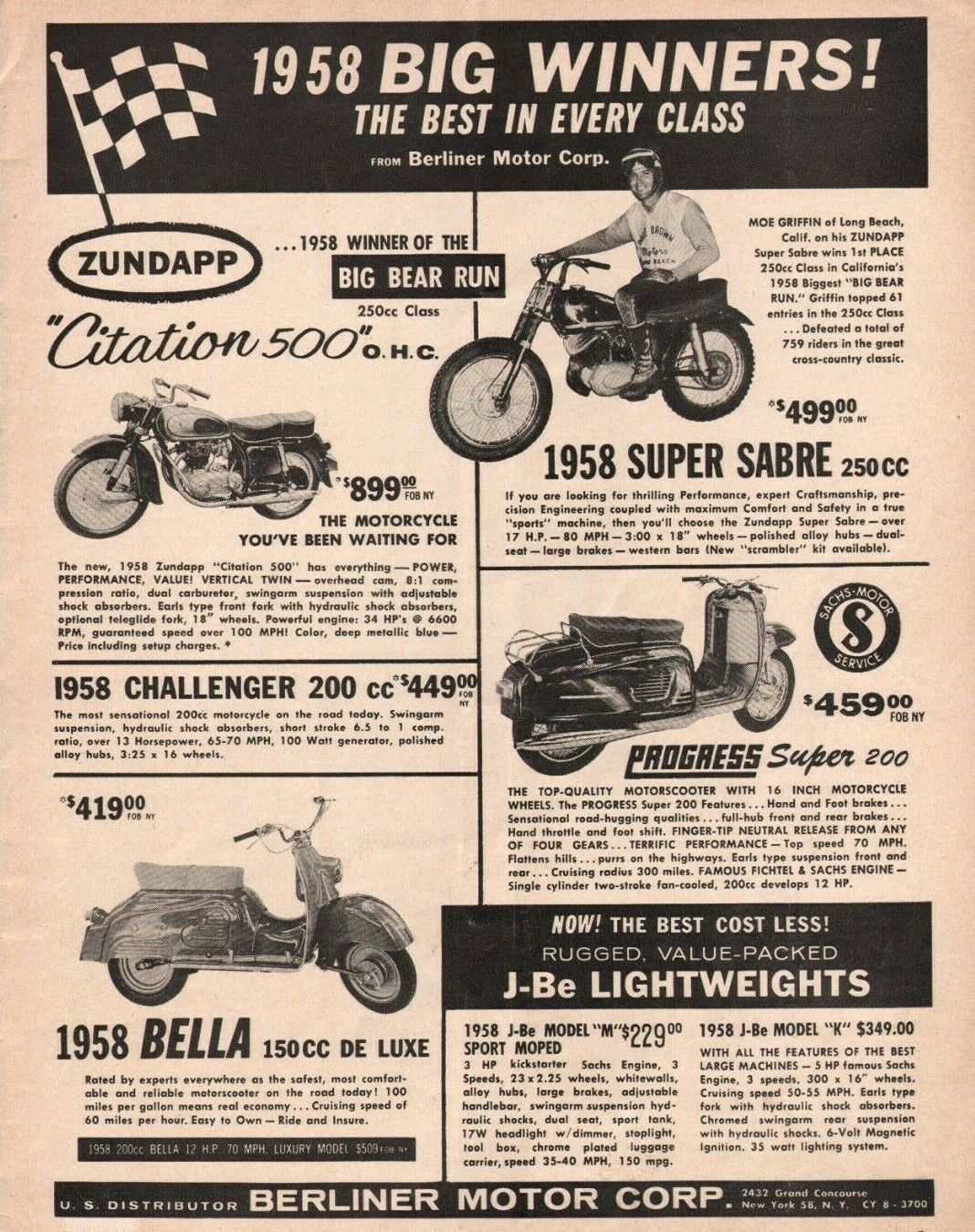 1958 Zundapp Citation & Super Sabre - Vintage Berliner Motorcycle Ad 
