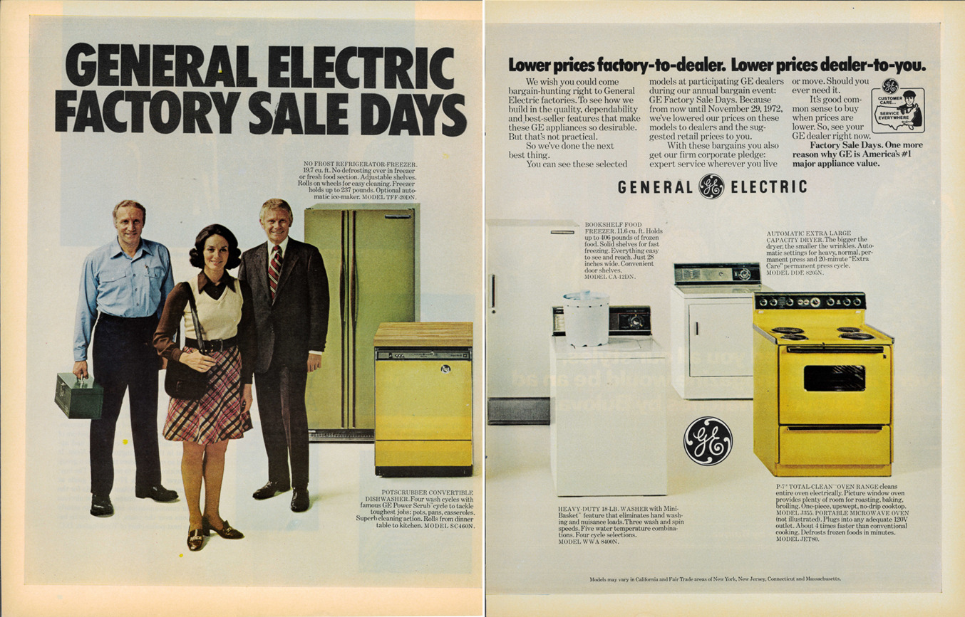 1972 GENERAL ELECTRIC Appliance Fridge Stove Vintage Magazine 2 Page Print Ad