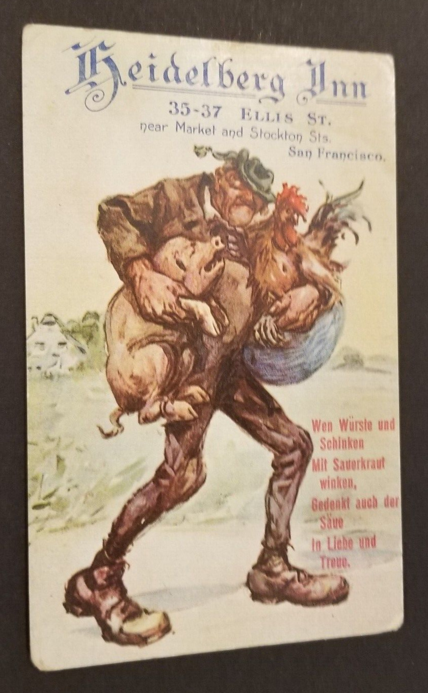 Mint USA PPC Advertising Postcard Cover Heidelberg Inn San Francisco CA Man pig