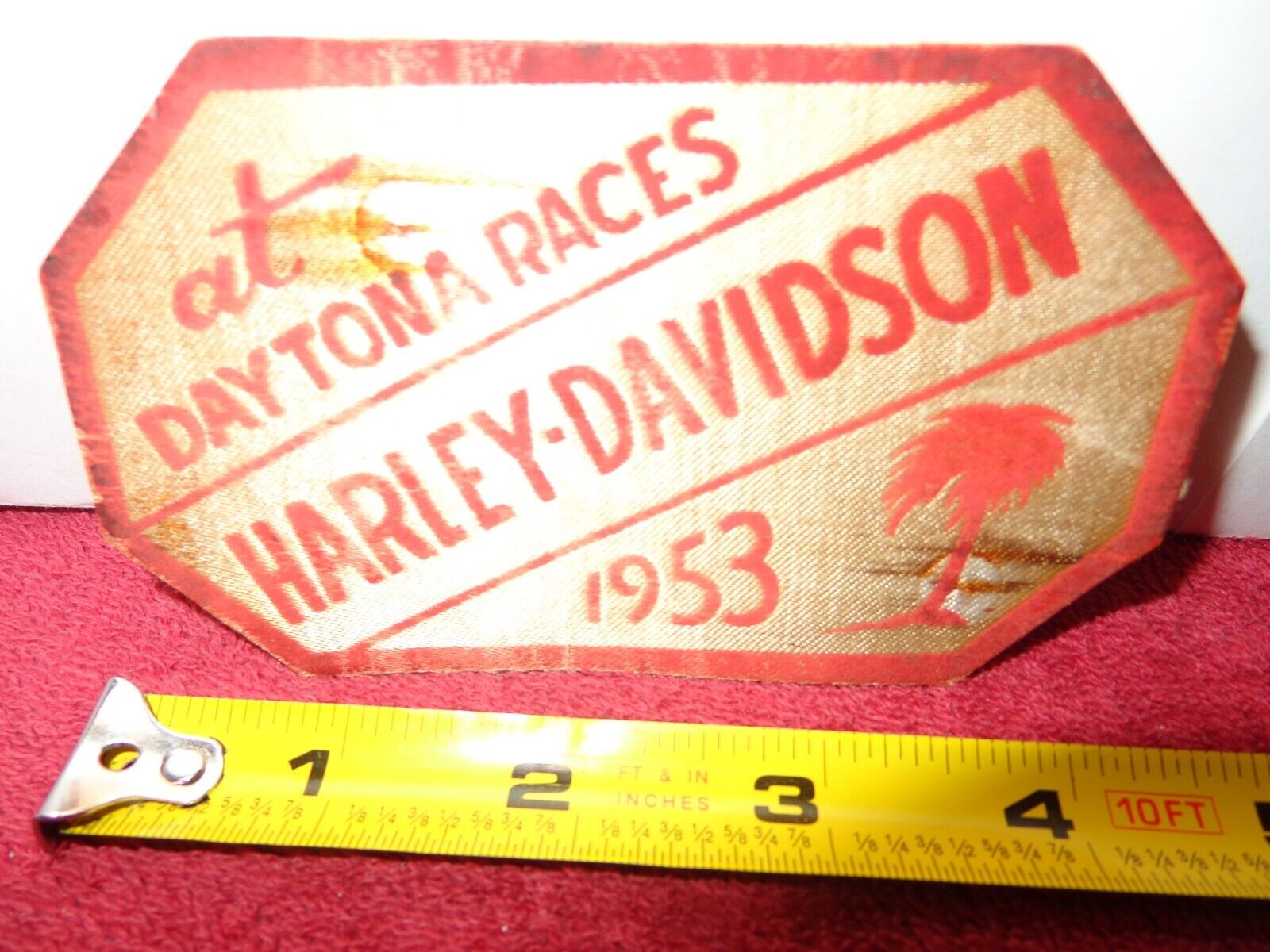 ANTIQUE 4 1/2 x 2 1/2 in HARLEY DAVIDSON MOTORCYCLES PATCH DAYTONA RACES #Z 229