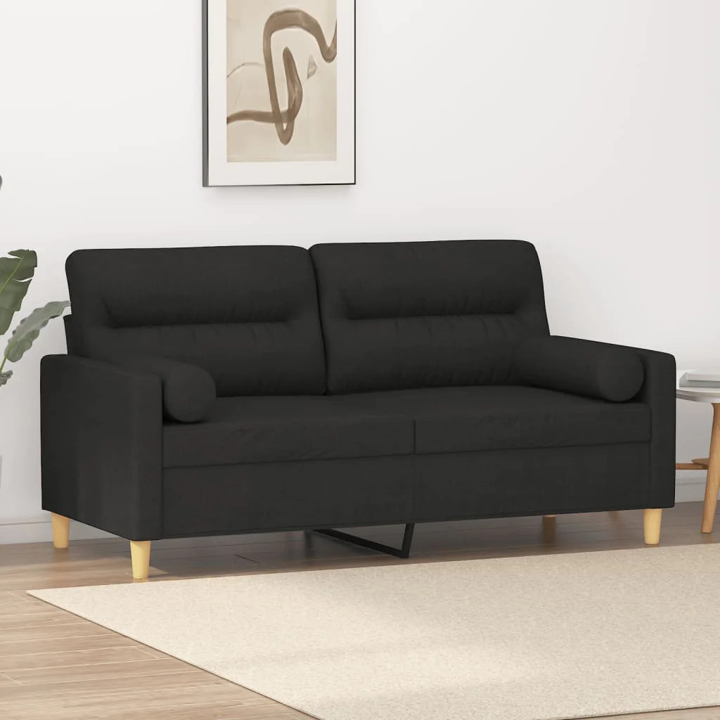 NNEVL 2-Seater Sofa with Throw Pillows Black 140 cm Fabric