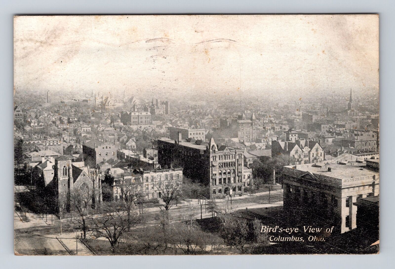 Columbus OH-Ohio, Aerial Of Town Area, Antique, Vintage Souvenir c1909 Postcard