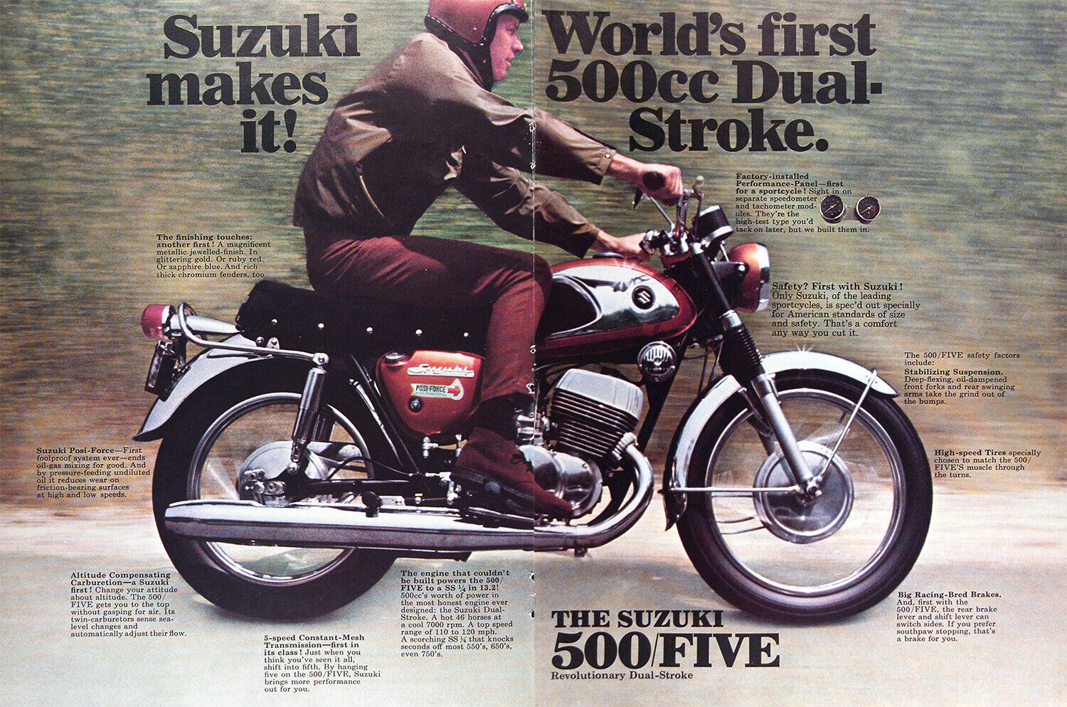 1968 SUZUKI 500cc Genuine Vintage Ad ~ DUAL STROKE 500/FIVE ~ 