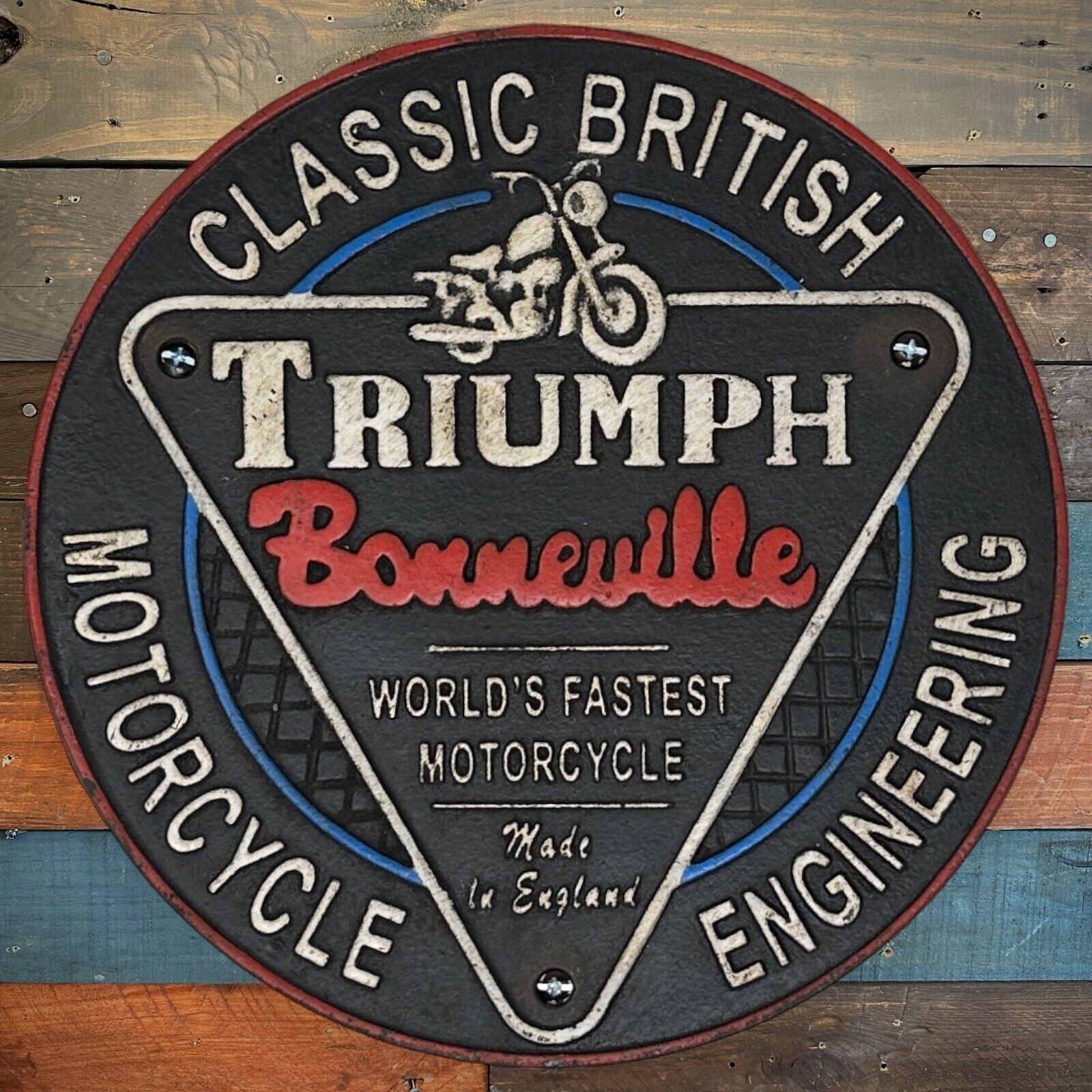 Triumph Bonneville Motorcycle Cast Iron Plaque Sign With Antique Finish