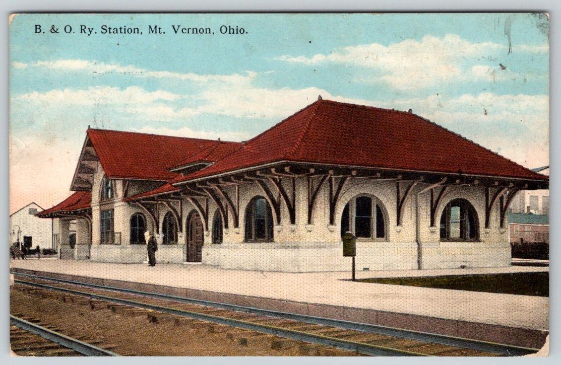1920's B & O RAILROAD STATION MT VERNON OHIO ANTIQUE POSTCARD