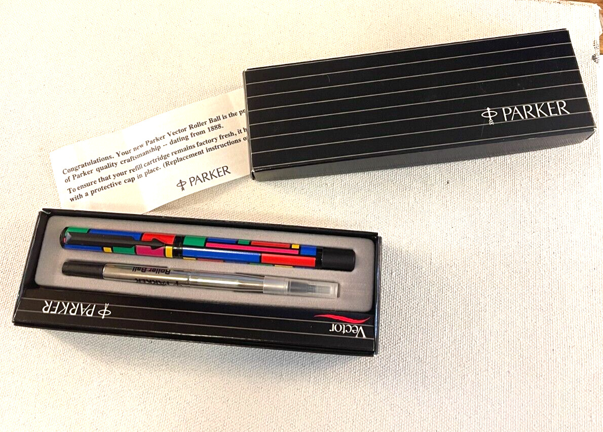 Boxed New/Old 1993 Color Block Parker Vector RollerBall Pen OLD MARK Black trim.