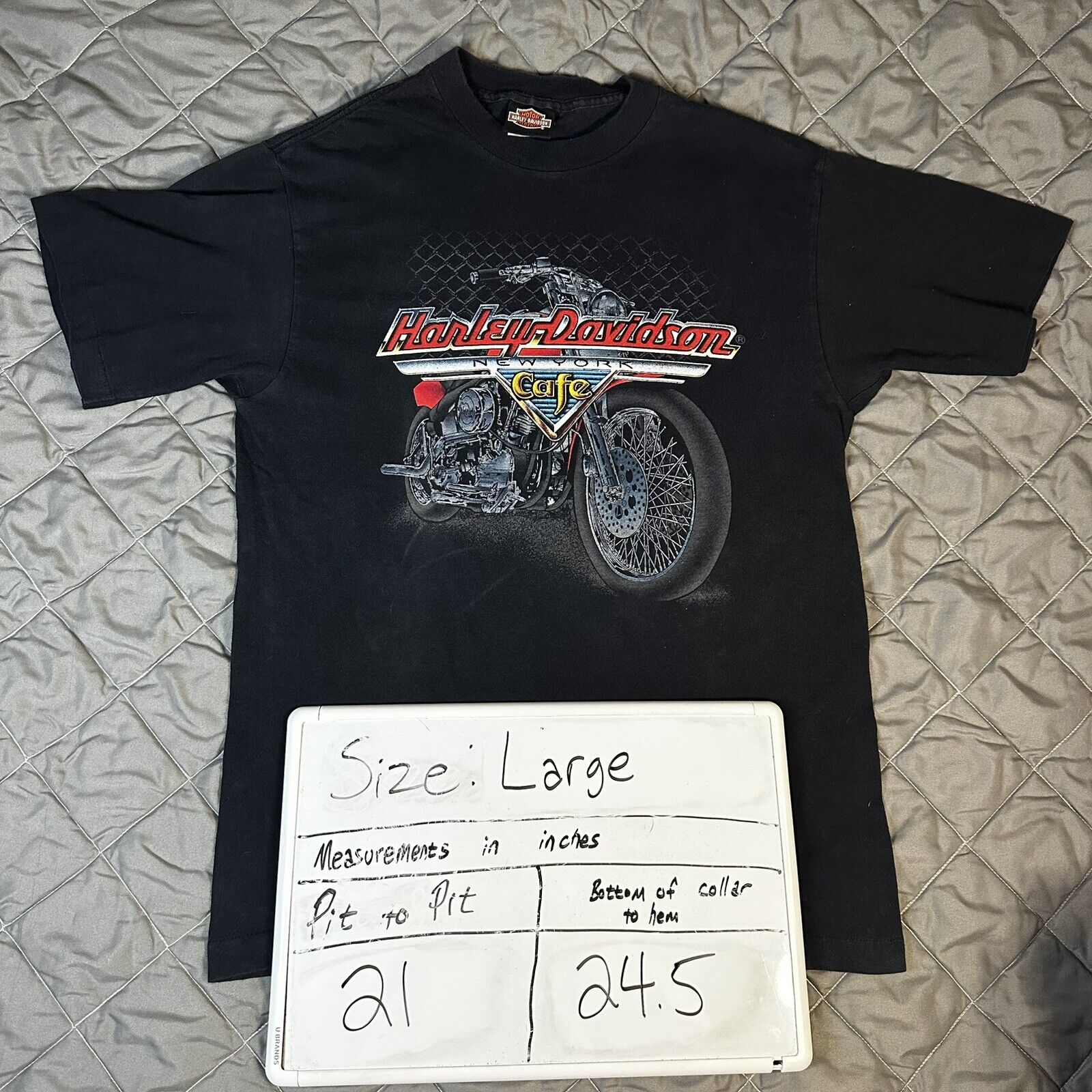 VINTAGE Harley Davidson Cafe Shirt Mens Large Black Single Stitch Motorcycle NYC