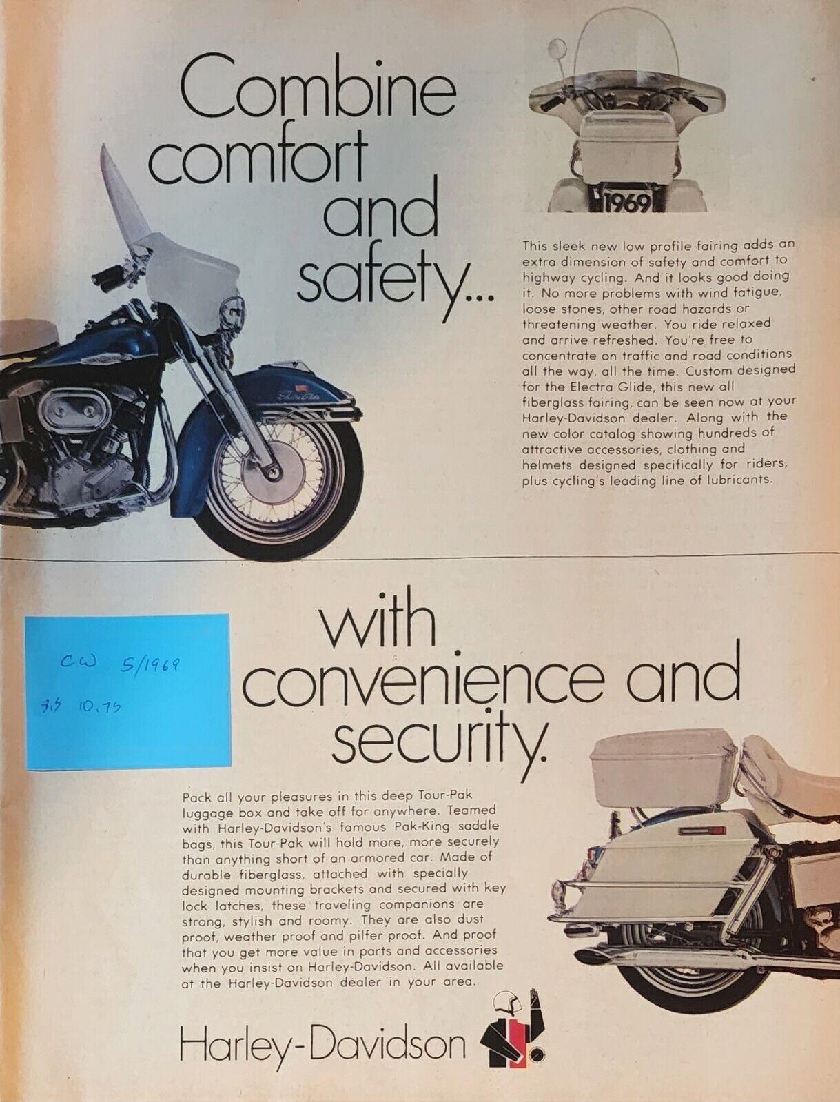 1969 Cycle World original Harley-Davidson Accessories Motorcycle  Ad 