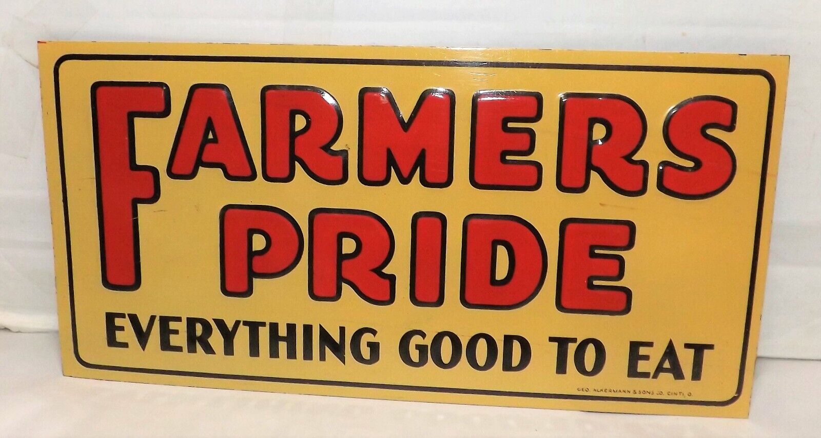 VINTAGE 1930'S FARMERS PRIDE EMBOSSED NOS TIN SIGN