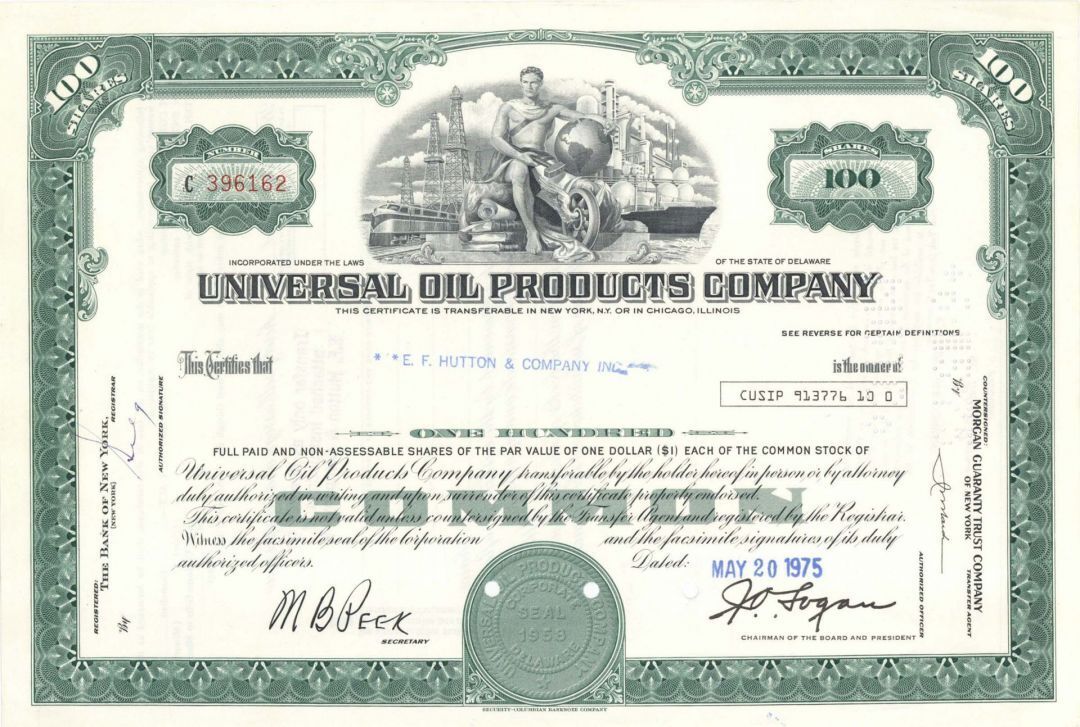 Universal Oil Products Co. - Stock Certificate - Honeywell UOP - General Stocks