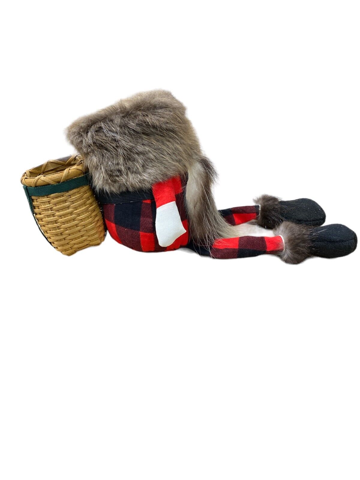 MOUNTAINMAN TRAPPER GNOME ~ Woolrich Red Plaid ~ Real WILD FUR Hat, Beard, Boots